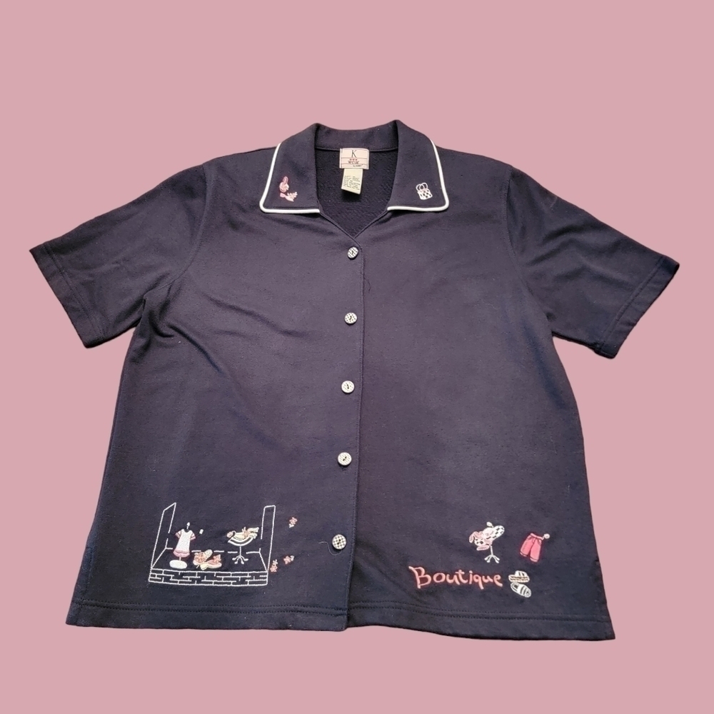 Vintage Koret K Sz M Women's Boutique Shirt Blouse Embroidered T57